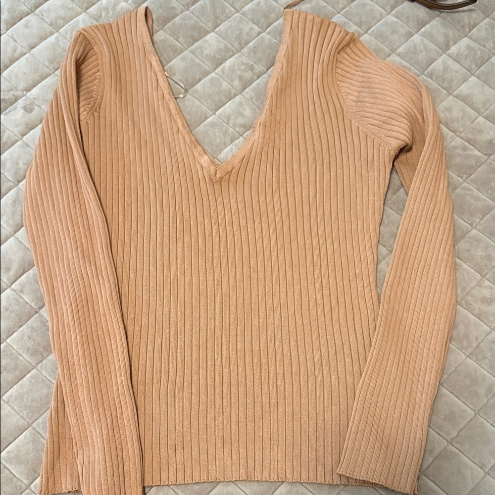 Love Tree Tan Long Sleeve Ribbed Tee